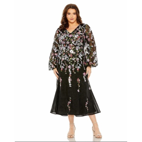 New Mac Duggal 20474 Black Sequin/Embroidered  Embellished A Line Dress (22W) - Picture 14 of 16